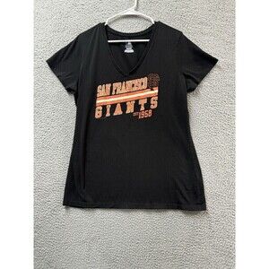 San Francisco Giants T Shirt Womens XL Black Short Sleeve V Neck